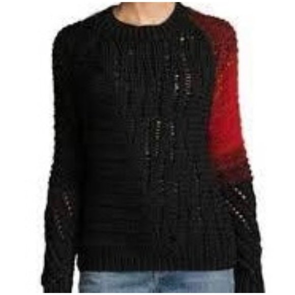 Helmut Lang Black & Red Cable Knit Wool Sweater - Picture 2 of 6